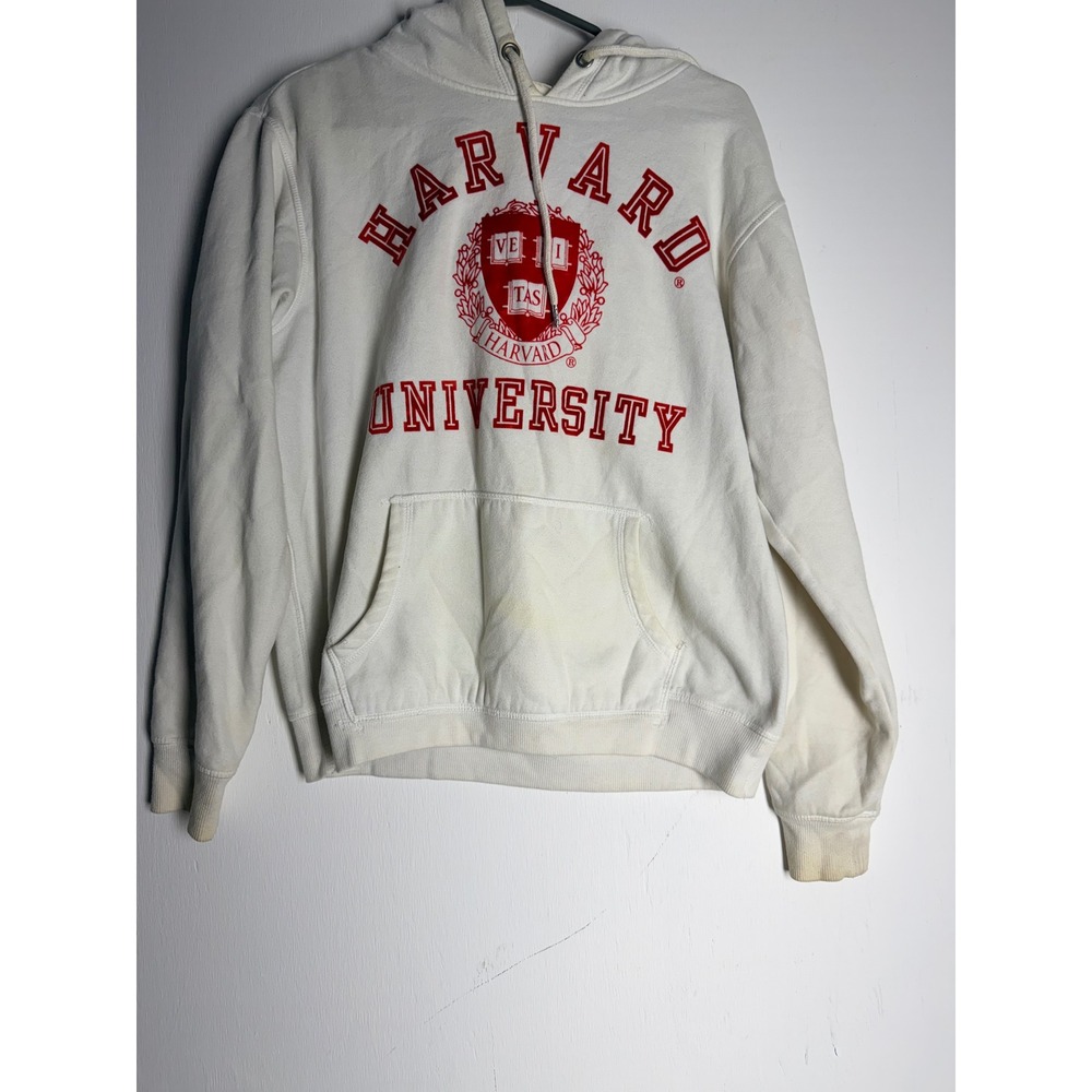 Harvard University Hoodie Sweatshirt White Red Ivy League Collegiate Crest M
